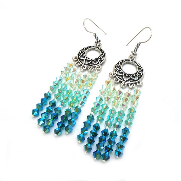 NWT ~ EMERALD SEAS AB Ombre Crystal Chandelier Earrings ~ NEW - Picture 2 of 2